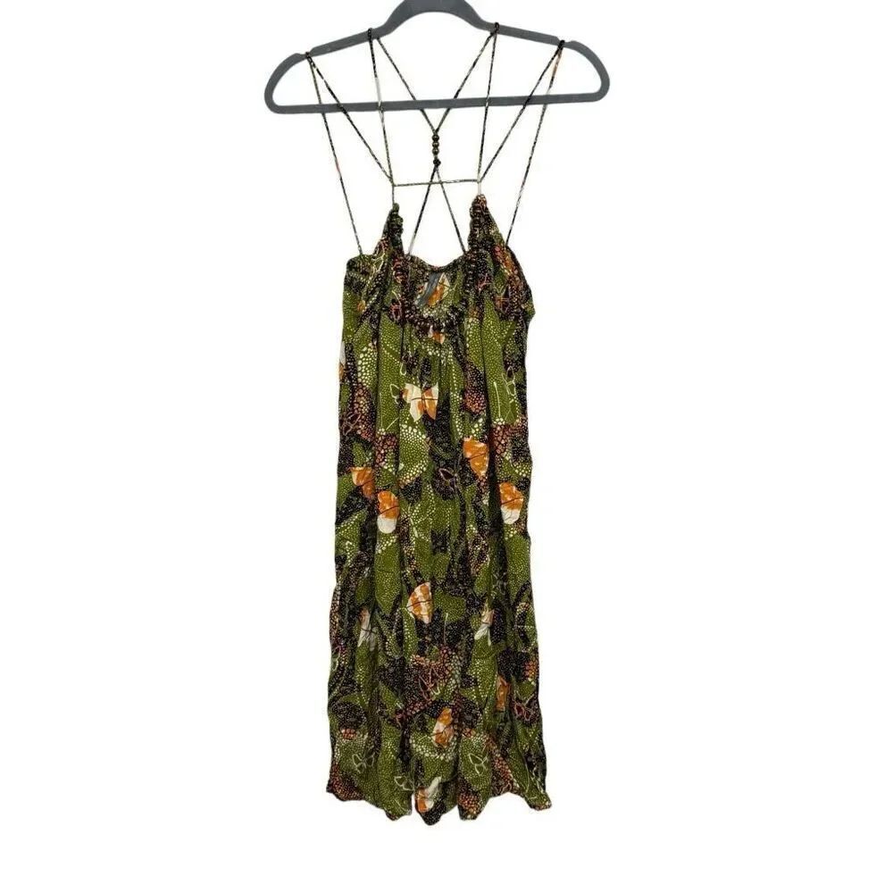 Anthropologie Kenzie Parrott green butterfly nature midi dress size medium